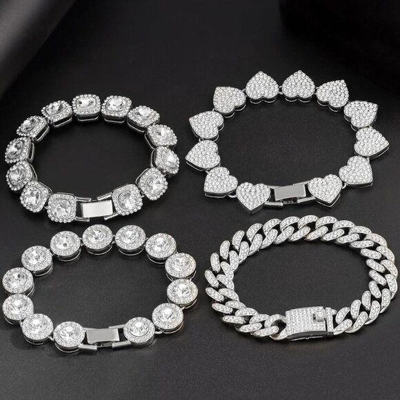 4PCS Gold Bracelets for Women Silver Clustered Tennis Bracelet for Women Heart R - Picture 5 of 7
